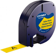 Dymo - 1/2" Wide x 156" Long, Black on Yellow Plastic Label Printer Cartridge - For DYMO Letratag Printers - Exact Tooling