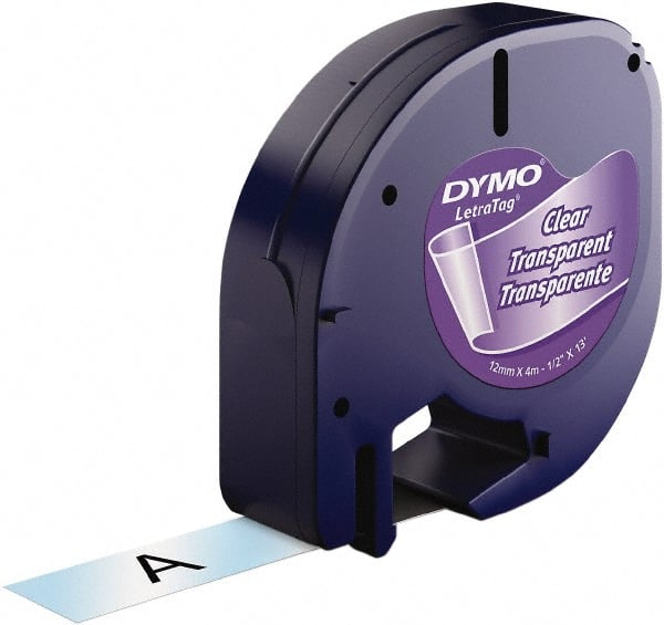 Dymo - 1/2" Wide x 156" Long, Black On Clear Plastic Label Printer Cartridge - For DYMO Letratag Printers - Exact Tooling