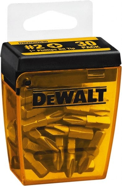 DeWALT - #2, Tip Phillips Screwdriver Bit - 1/4" Drive, 1" OAL - Exact Tooling