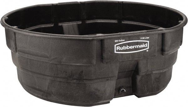 Rubbermaid - 300 Gallon Black Oval Plastic Stock Tank - 25" High x 69" Diam - Exact Tooling