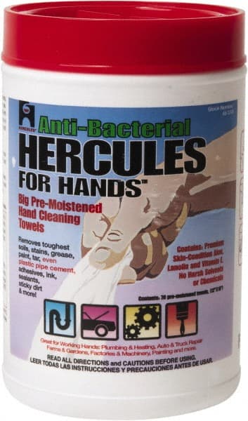 Hercules - Pre-Moistened Hand Cleaning Wipes - Canister, 12" x 10" Sheet Size, White - Exact Tooling