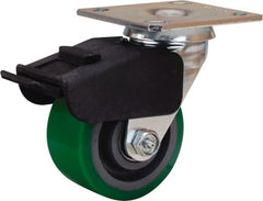 Hamilton - 4" Diam x 2" Wide x 5-5/8" OAH Top Plate Mount Swivel Caster with Brake - Polyurethane Mold onto Cast Iron Center, 750 Lb Capacity, Precision Ball Bearing, 4 x 4-1/2" Plate - Exact Tooling