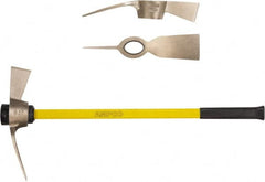 Ampco - 5 Lb Head Nonsparking Mattock - 36-1/4" OAL, 16" Long Blade, Fiberglass Straight Handle - Exact Tooling