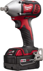 Milwaukee Tool - 1/2" Drive 18 Volt Pistol Grip Cordless Impact Wrench & Ratchet - 0 to 2,200 RPM, 0 to 3,350 BPM, 183 Ft/Lb Torque, 2 Lithium-Ion Batteries Included - Exact Tooling