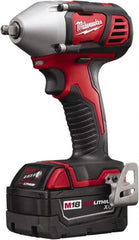 Milwaukee Tool - 3/8" Drive 18 Volt Pistol Grip Cordless Impact Wrench & Ratchet - 0 to 2,200 RPM, 0 to 3,200 BPM, 167 Ft/Lb Torque, 2 Lithium-Ion Batteries Included - Exact Tooling