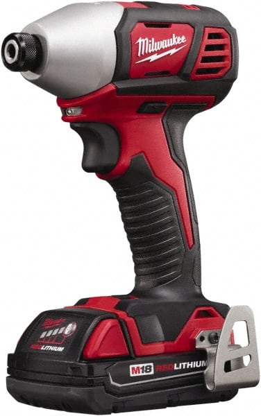 Milwaukee Tool - 18 Volt, 1/4" Drive, 125 Ft/Lb Torque, Cordless Impact Driver - Pistol Grip Handle, 2750 RPM, 2 Lithium-Ion Batteries Included - Exact Tooling