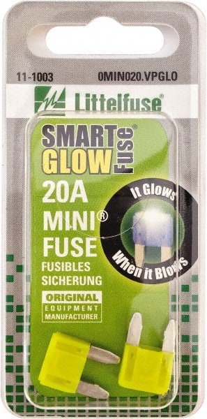 Value Collection - 20 Amp, 32 VDC, Automotive Fuse - 10.83" Long, Yellow, Littlefuse MIN020 - Exact Tooling