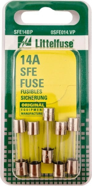 Value Collection - 32V AC/DC, 14 Amp, Fast-Acting Miniature Glass/Ceramic Fuse - 1-1/16" OAL, 1/4" Diam - Exact Tooling