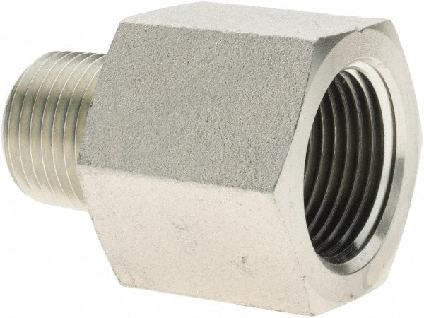 Parker - 1/2 Male Thread x 3/4 Female Thread, Steel Industrial Pipe Adapter - MNPTF x FNPTF, 4,000 psi - Exact Tooling