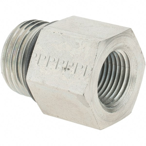 Parker - 7/8-14 Male Thread x 3/8 Female Thread, Zinc Plated Steel Industrial Pipe Adapter - Male Straight Thread O-Ring x Female NPTF, 5,000 psi - Exact Tooling