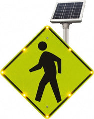 TAPCO - "No Legend - Blank Square in the Middle", "Pedestrian Crossing", 36" Wide x 36" High, Metal Pedestrian Crossing Signs - Fluorescent Yellow, Green, Diamond Grade Reflectivity, Diamond, Post Mount - Exact Tooling