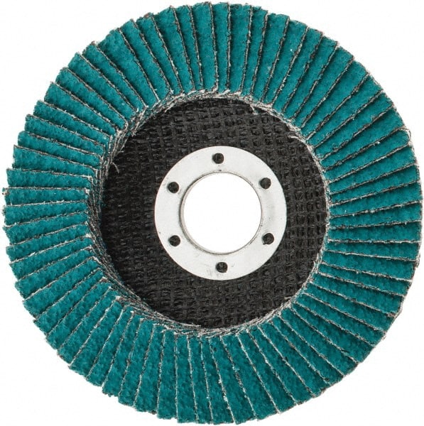 3M - 36 Grit, 4-1/2" Disc Diam, 7/8" Center Hole, Type 29 Zirconia Alumina Flap Disc - 13,300 Max RPM, Cloth Backing, Arbor Attaching System, Coated - Exact Tooling