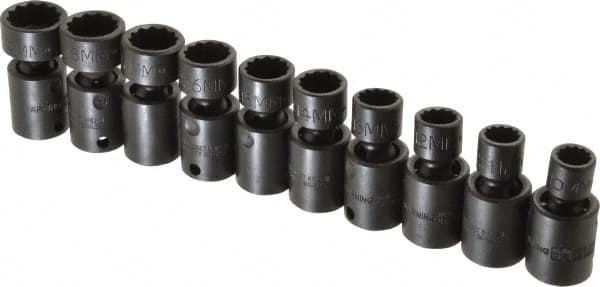 Proto - 10 Piece 3/8" Drive Standard Impact Socket Set - 12 Points, 10 to 19mm, Metric Measurement Standard - Exact Tooling