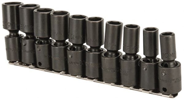 Proto - 10 Piece 3/8" Drive Deep Impact Socket Set - 6 Points, 10 to 19mm, Metric Measurement Standard - Exact Tooling