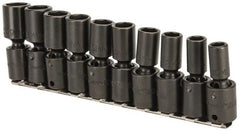 Proto - 10 Piece 3/8" Drive Deep Impact Socket Set - 6 Points, 10 to 19mm, Metric Measurement Standard - Exact Tooling