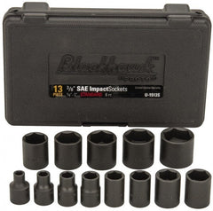Blackhawk by Proto - 13 Piece 3/8" Drive Black Finish Impact Socket Set - 6 Points, 1/4" to 1" Range, Inch Measurement Standard - Exact Tooling