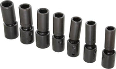 Proto - 7 Piece 1/2" Drive Deep Impact Socket Set - 6 Points, 13 to 19mm, Metric Measurement Standard - Exact Tooling