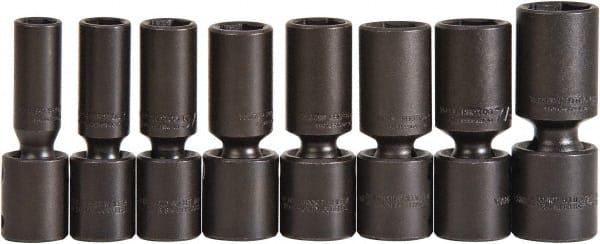 Proto - 8 Piece 1/2" Drive Deep Impact Socket Set - 6 Points, 1/2 to 15/16", Inch Measurement Standard - Exact Tooling