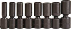 Proto - 8 Piece 1/2" Drive Deep Impact Socket Set - 6 Points, 1/2 to 15/16", Inch Measurement Standard - Exact Tooling