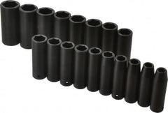 Proto - 18 Piece 1/2" Drive Black Finish Deep Well Impact Socket Set - 6 Points, 10mm to 27mm Range, Metric Measurement Standard - Exact Tooling