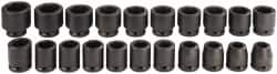 Proto - 21 Piece 3/4" Drive Black Finish Impact Socket Set - 6 Points, 19mm to 41mm Range, Metric Measurement Standard - Exact Tooling