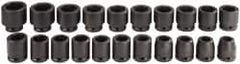 Proto - 21 Piece 3/4" Drive Black Finish Impact Socket Set - 6 Points, 19mm to 41mm Range, Metric Measurement Standard - Exact Tooling