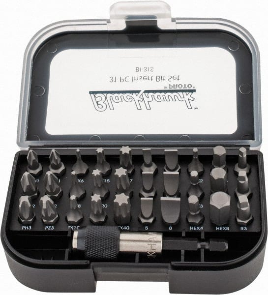 Blackhawk by Proto - 31 Piece, Screwdriver Insert Bit Set - #1, #2 & #3 Phillips, 2 to 8mm Hex, T6 to T40 Torx, #1, #2 & #3 Pozidriv, 1/8, 5/32, 3/16, 7/32, 1/4 & 9/32" Slotted - Exact Tooling
