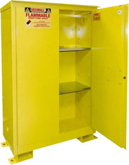 Securall Cabinets - 2 Door, 2 Shelf, Yellow Steel Standard Safety Cabinet for Flammable and Combustible Liquids - 69" High x 43" Wide x 18" Deep, Manual Closing Door, 3 Point Key Lock, 45 Gal Capacity - Exact Tooling