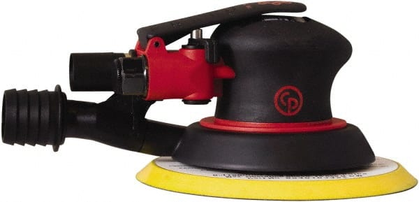 Chicago Pneumatic - 12,000 OPM, 16 CFM Air Consumption, 90 psi Air Pressure, Palm Air Orbital Sander - Round Pad, Hook & Loop Backing, 1/4" Inlet - Exact Tooling