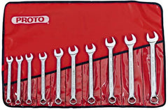Proto - 10 Piece, 11mm to 19mm, 6 Point Combination Wrench Set - Metric Measurement Standard, Satin Chrome Finish, Comes in Nylon Roll - Exact Tooling