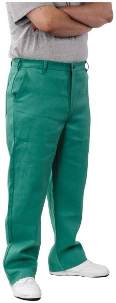 PRO-SAFE - Cotton Flame Resistant/Retardant Pants - Zipper Closure, 3 Pockets, 32" Waist, 32" Inseam, Green - Exact Tooling