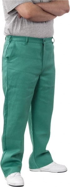 PRO-SAFE - Cotton Flame Resistant/Retardant Pants - Zipper Closure, 3 Pockets, 38" Waist, 32" Inseam, Green - Exact Tooling