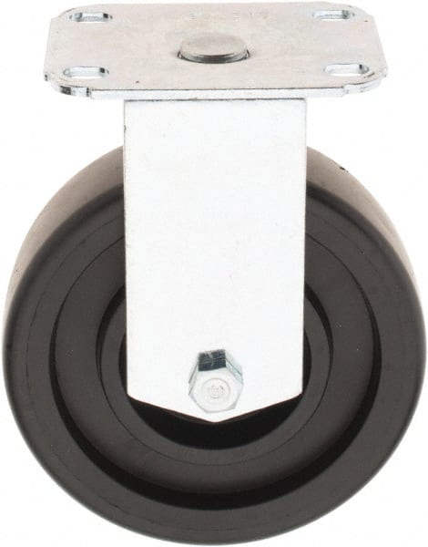 E.R. Wagner - 5" Diam x 1-1/4" Wide x 6-1/4" OAH Top Plate Mount Rigid Caster - Polyolefin, 450 Lb Capacity, Delrin Bearing, 2-3/4 x 3-3/4" Plate - Exact Tooling