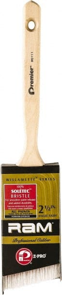 Premier Paint Roller - 2-1/2" Angled Polyester Angular Brush - 3-1/2" Bristle Length, 2" Wood Sash Handle - Exact Tooling