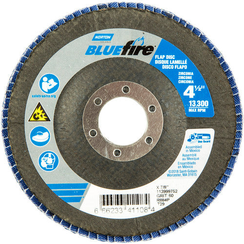‎4-1/2 × 7/8″ BlueFire Fiberglass Conical Flap Disc Type 29 P60 Grit R884V1 Zirconia Alumina - Exact Tooling