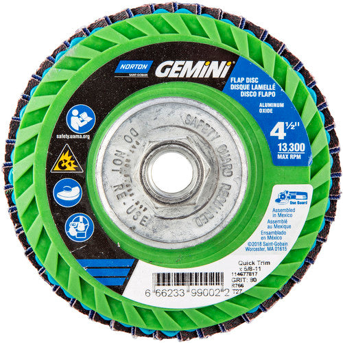 ‎4-1/2 × 5/8 - 11″ Gemini Plastic Flat Flap Disc Type 27 P80 Grit R766 Zirconia Alumina - Exact Tooling