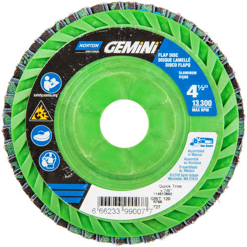 ‎4-1/2 × 7/8″ Gemini Plastic Flat Flap Disc Type 27 P120 Grit R766 Zirconia Alumina - Exact Tooling
