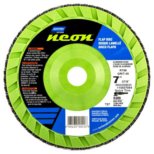 7″ × 1/4″ × 7/8″ Neon R766 Flap Disc Type 27 Flat 36 Grit - Exact Tooling