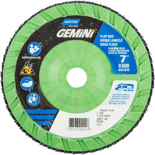 7 × 7/8″ Gemini Plastic Flat Flap Disc Type 27 P40 Grit R766 Zirconia Alumina - Exact Tooling