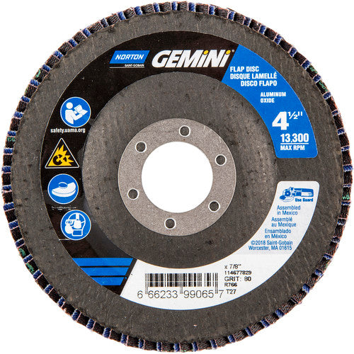 ‎4-1/2 × 7/8″ Gemini Fiberglass HD Flat Flap Disc Type 27 P80 Grit R766 Zirconia Alumina - Exact Tooling