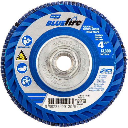 ‎4-1/2 × 5/8 - 11″ BlueFire Plastic Flat Flap Disc Type 27 P80 Grit R884P Ceramic Alumina - Exact Tooling