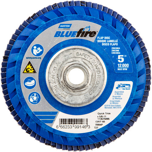 ‎5 × 5/8 - 11″ BlueFire Plastic Flat Flap Disc Type 27 P60 Grit R884P Zirconia Alumina - Exact Tooling