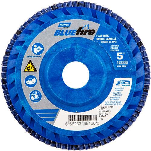 5 × 7/8″ BlueFire Plastic Flat Flap Disc Type 27 P60 Grit R884P Zirconia Alumina - Exact Tooling