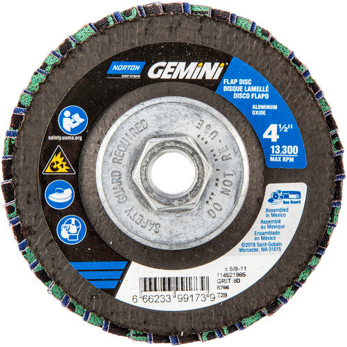 ‎4-1/2 × 5/8 - 11″ Gemini Fiberglass Conical Flap Disc Type 29 P80 Grit R766 Zirconia Alumina - Exact Tooling