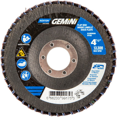 ‎4-1/2 × 7/8″ Gemini Fiberglass Conical Flap Disc Type 29 P120 Grit R766 Zirconia Alumina - Exact Tooling