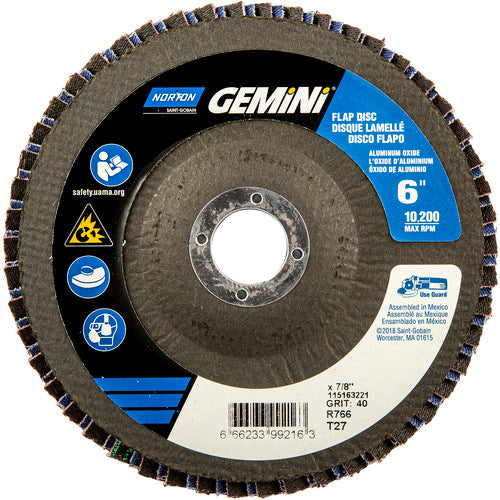 6 × 7/8″ Gemini Fiberglass HD Flat Flap Disc Type 27 P40 Grit R766 Zirconia Alumina - Exact Tooling