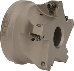 Iscar - 5 Inserts, 3" Cut Diam, 1" Arbor Diam, 0.512" Max Depth of Cut, Indexable Square-Shoulder Face Mill - 0/90° Lead Angle, 2" High, HM390 TDKT 1505 Insert Compatibility, Through Coolant, Series HeliIQMill - Exact Tooling