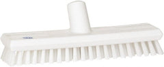 Vikan - 1" Bristle Length, Polyester Scrub Brush - 10-5/8" Long x 2-1/2" Wide Head, 11" OAL, European Threaded Handle, White, Polypropylene Block - Exact Tooling
