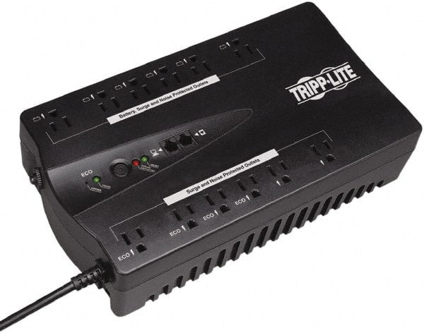 Tripp-Lite - 15 Amp, 750 VA, Flat Pack Mount Standby Backup Uninterruptible Power Supply - Backup 2.8 min with Full Load & 9 min with Half Load, 120 VAC Input & Output, 450 Watt Output, 1 Phases, 8 Outlets - Exact Tooling