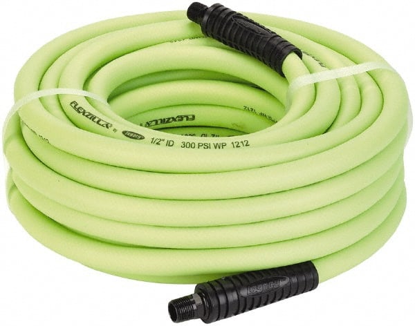 Legacy - 1/2" ID x 0.74" OD 50' Long Multipurpose Air Hose - MNPT x MNPT Ends, 300 Working psi, 140°, 3/8" Fitting, Green - Exact Tooling